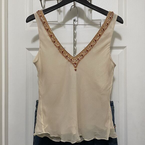 Vintage Cache Beaded Set Jeans Sz 8 Tank L NWT 90s Y2K Glam Denim Festival Rare - Picture 4 of 16